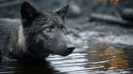 Obraz premium A dirty dog against the background of an ecological catastrophe. The concept of pollution of nature and the environment. A call for urgent action to protect the environment and waste disposal.