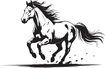 Obraz premium Dynamic horse stallion with long mane running gallop across open field under light breeze