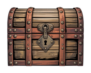 An antique wooden pirate treasure chest isolated on white background