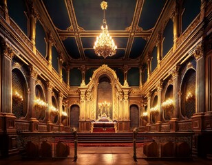 Obraz premium illuminated throne room depicting royal authority and architectural grandeur