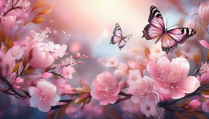 delicate pink blooms and butterflies in a floral paradise