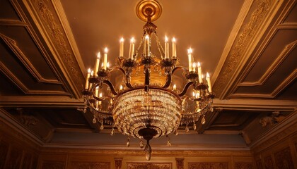 antique chandelier illuminated by warm candlelight