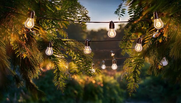 enchanted illumination of hanging light bulbs amidst foliage