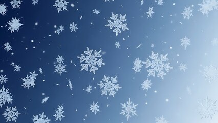 Falling snowflakes against a gradient blue background winter