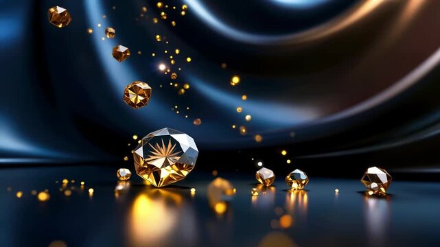 A group of gold diamonds falling from the sky