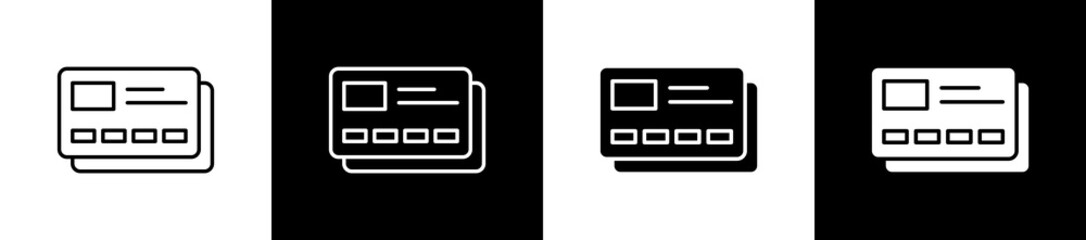 Credit Card icon set in line and glyph style on black and white background