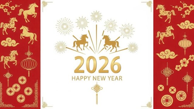 Golden year of the horse celebration 2026 featuring festive decorations and traditional chinese new year motifs