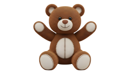 Cute brown teddy bear with arms raised against a black background