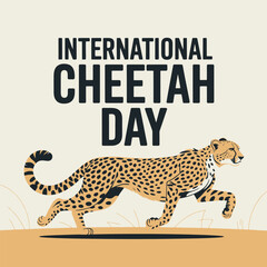 International Cheetah Day Poster with Cheetah Illustration and Nature Elements
