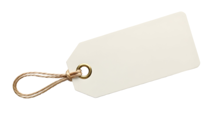 Blank white paper price tag with string on black background