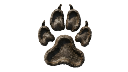 Close up of a wet dog paw print on a dark background