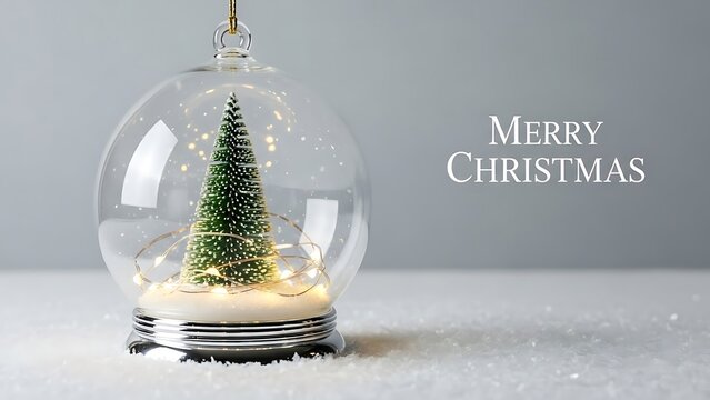 Glass Christmas ornament with miniature tree and fairy lights image