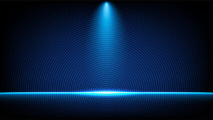 Glowing blue spotlight with concentric wave lines, creating a modern futuristic background for design and presentations