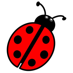 Bright Red Cartoon Ladybug with Bold Black Spots on White Background