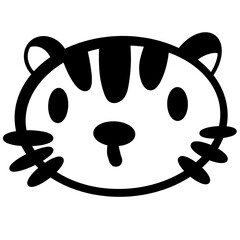 Cute Black and White Cartoon Tiger Face with Big Eyes and Whiskers