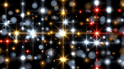 Obraz premium A mesmerizing pattern of bright stars and glowing orbs against a dark background, creating a magical and festive atmosphere. Perfect for digital designs and celebrations.