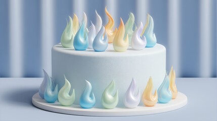 Tiered Cake with Flame-Shaped Decorations