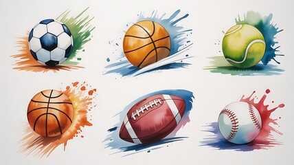 Watercolor ball sports design set. High quality.
