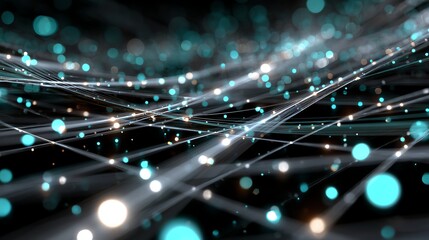 A mesmerizing abstract representation of digital connectivity, featuring vibrant blue and white lines interspersed with glowing dots