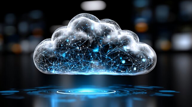 A futuristic cloud symbol representing digital connectivity and data transfer - Powered by Adobe