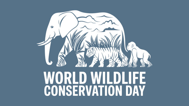 World Wildlife Conservation Day Poster with Elephant, Gorilla, and Tiger Illustration