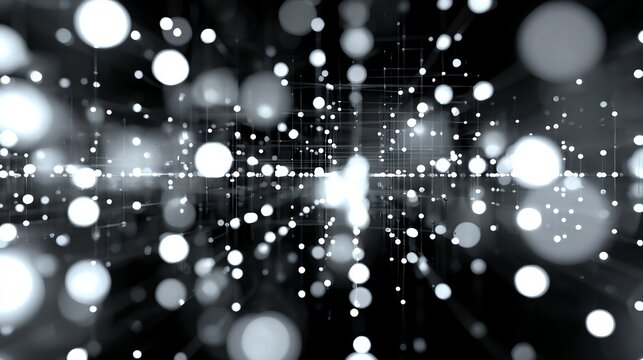 Abstract digital background, showcasing luminous particles and dynamic lines. This representation of data flows and connections highlights innovation in technology and creativity.
