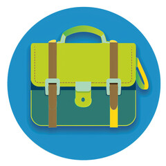 Flat design illustration of a green and teal school satchel or bag isolated on transparent background