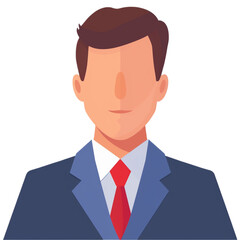 Faceless male professional avatar in blue suit and red tie isolated on transparent background