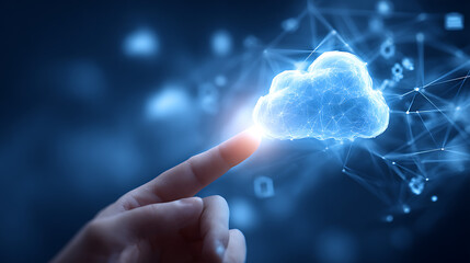 Finger touching glowing digital cloud network image