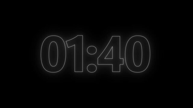 glowing neon 2 minute timer countdown animation, countdown timer one minute animation from 120s to 0s countdown Two minute countdown timer animation on transparent background