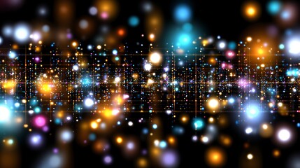 A vibrant array of glowing lights set against a dark backdrop, creating an abstract pattern. This enchanting composition symbolizes creativity, technology, and digital art.
