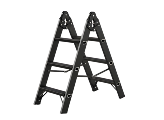 Professional black aluminum folding step ladder isolated on white background.