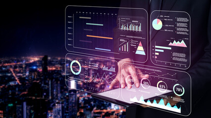 A project management dashboard with business performance analytics. A visualization of project timelines, KPIs, and company data for strategic review. Motif