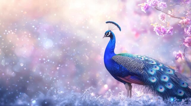 Majestic Peacock in a Shimmering Fantasy World - Powered by Adobe