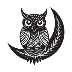 Fototapeta premium Tribal Owl Moon Grip Artistic Emblem