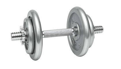 Fototapeta premium Chrome dumbbell with textured grip, weights stacked