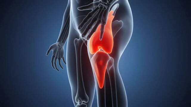 Ilustrasi 3 dimensi medis kerangka tubuh manusia dengan nyeri pada persendian bahu, leher, dan lutut