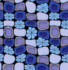 Floral mosaic pattern of bright colors on a black background.seamless drawing.