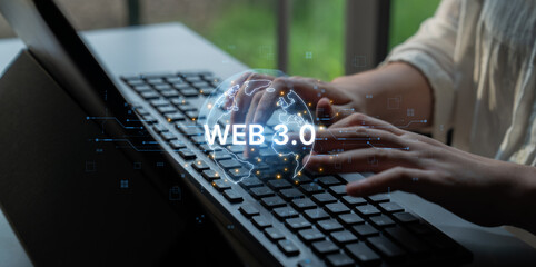Concept of Web 3.0, the next generation of the internet. This technology represents a decentralized global network built on blockchain, enabling new digital experiences. Fermion