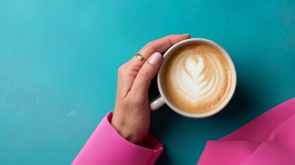 Enjoying a beautifully crafted latte in a cozy cafe setting with vibrant colors