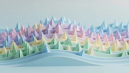 Colorful abstract paper waves with geometric peaks in pastel tones
