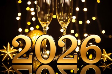 Golden neon New Year celebration sign