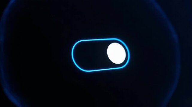 Dynamic 4K Digital Interface Toggle Switch Being Turned On. Modern UI Setting Button Activation and Dark Mode Transition.