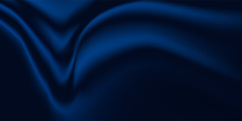  Black blue abstract background. Silk satin. Curtain, drapery. Shiny fabric. Dark. Wavy soft pleats. Navy blue elegant luxury background. Liquid wave effect. Gradient. Christmas. Festive.