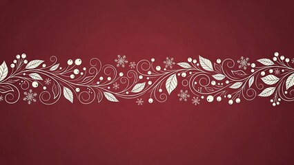 White floral vine with berries and snowflakes on red background image 1