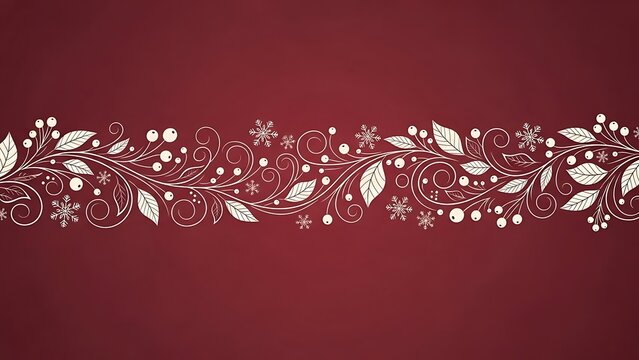 White floral vine with berries and snowflakes on red background image 1