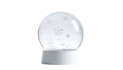 White snow globe with floating snowflakes on a black backdrop