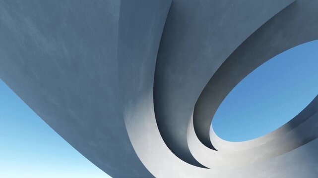 Abstract curved architecture background, Exterior space with concrete floor, Futuristic modern building backdrop, 3d rendering