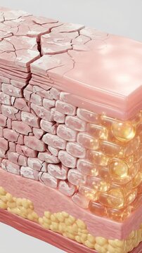 An abstract depiction of human skin, showcasing multiple layers and detailed cellular structures to illustrate skincare and dermatology concepts.