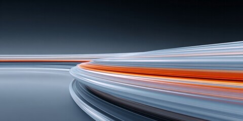 Abstract depiction of bright, energetic light trails moving rapidly across a dark surface